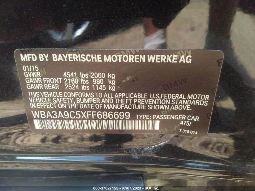 2015 BMW 3 SERIES 335I - WBA3A9C5XFF686699