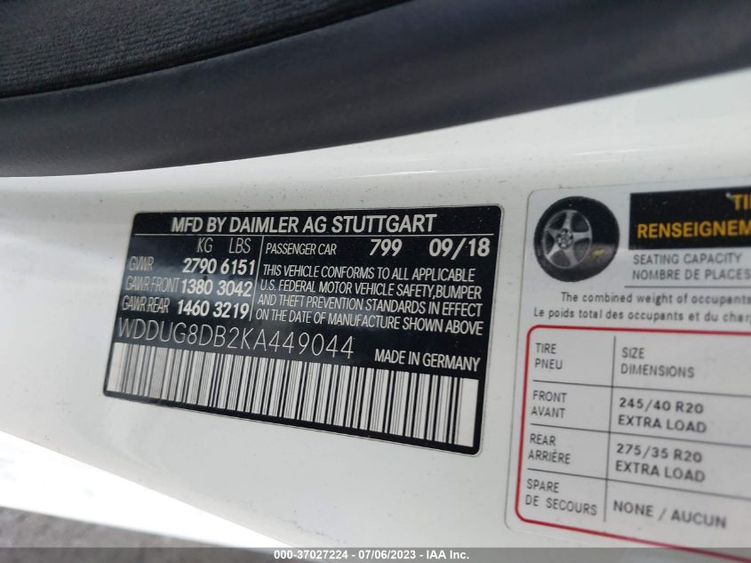 2019 MERCEDES-BENZ S-CLASS S 560 - WDDUG8DB2KA449044