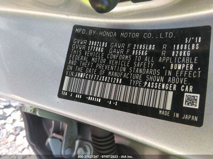 2018 HONDA CIVIC EXL - JHMFC1F77JXO21298
