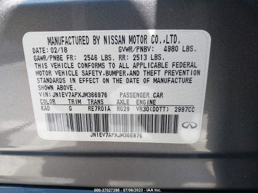 2018 INFINITI Q50 3.0T LUXE - JN1EV7APXJM366976