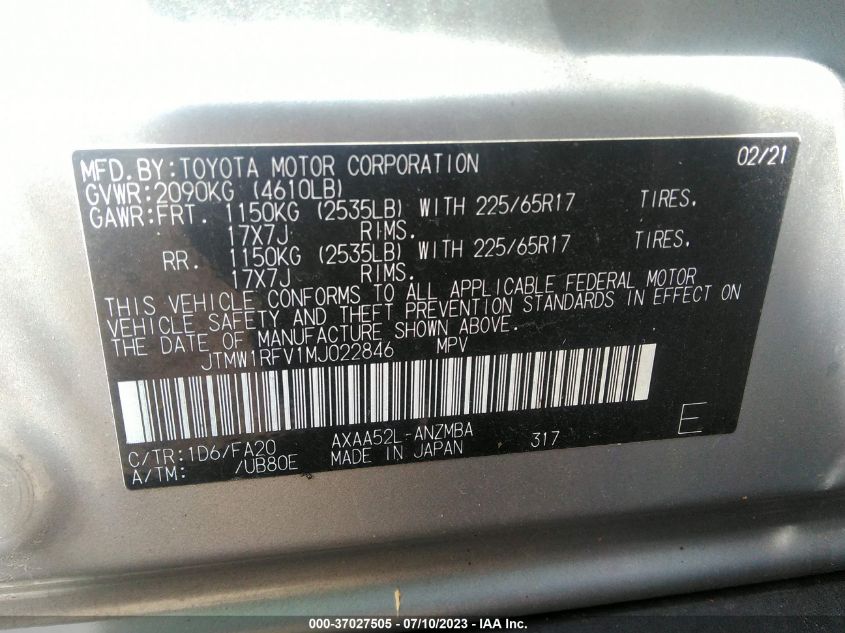 2021 TOYOTA RAV4 XLE - JTMW1RFV1MJ022846