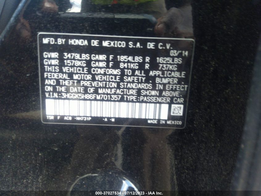 2015 HONDA FIT EX-L/EX - 3HGGK5H86FM701357