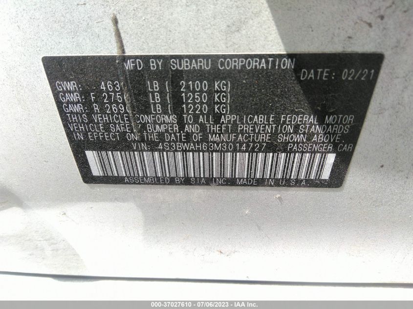 2021 SUBARU LEGACY SPORT - 4S3BWAH63M3014727