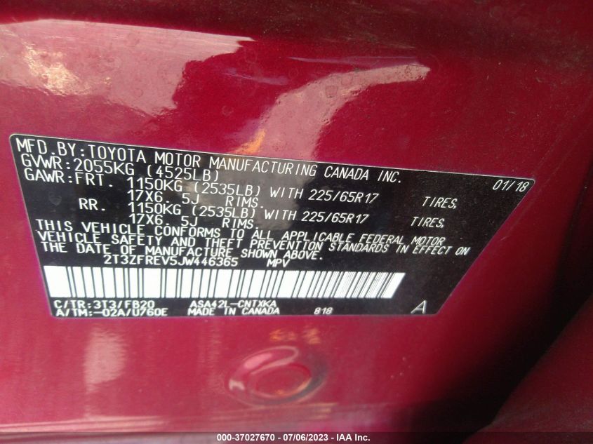 2018 TOYOTA RAV4 LE - 2T3ZFREV5JW446365