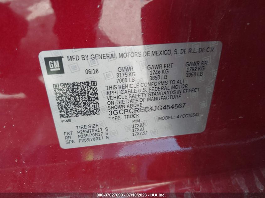 2018 CHEVROLET SILVERADO 1500 LT - 3GCPCREC4JG454567