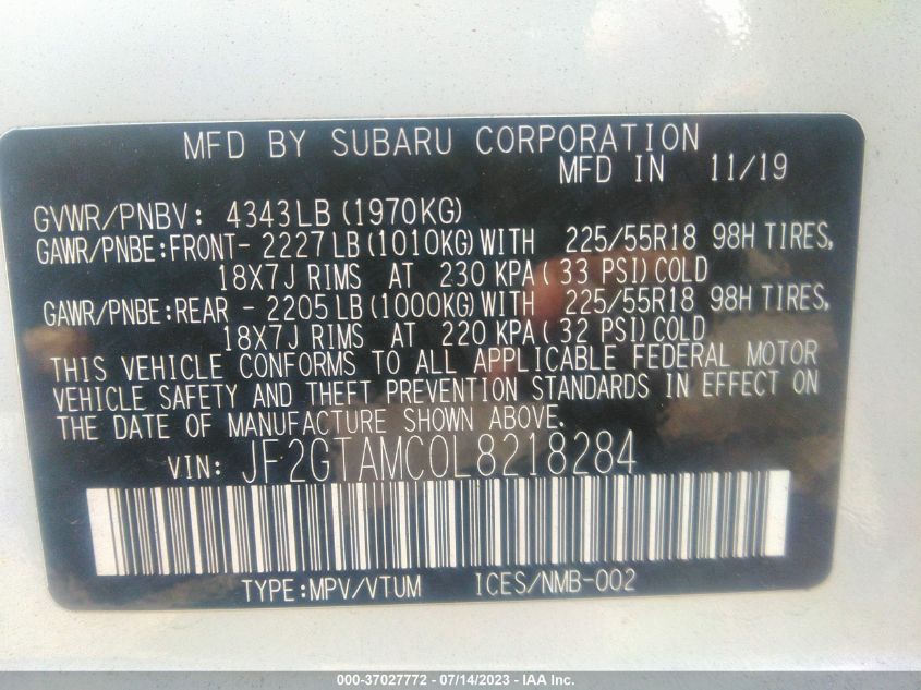 2020 SUBARU CROSSTREK LIMITED - JF2GTAMC0L8218284