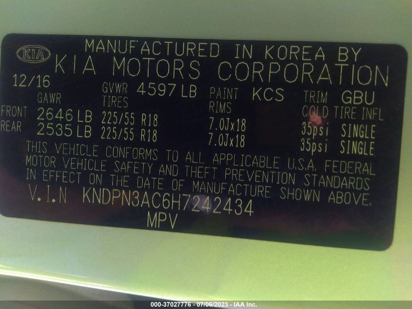 2017 KIA SPORTAGE EX - KNDPN3AC6H7242434
