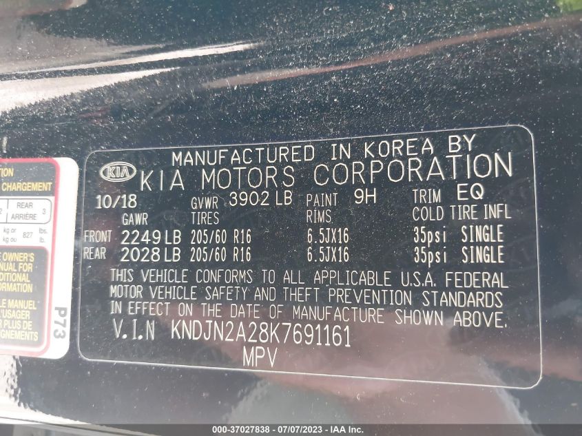 2019 KIA SOUL BASE - KNDJN2A28K7691161