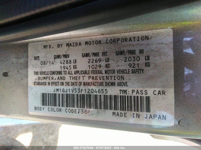 2015 MAZDA MAZDA6 I TOURING - JM1GJ1V53F1204655