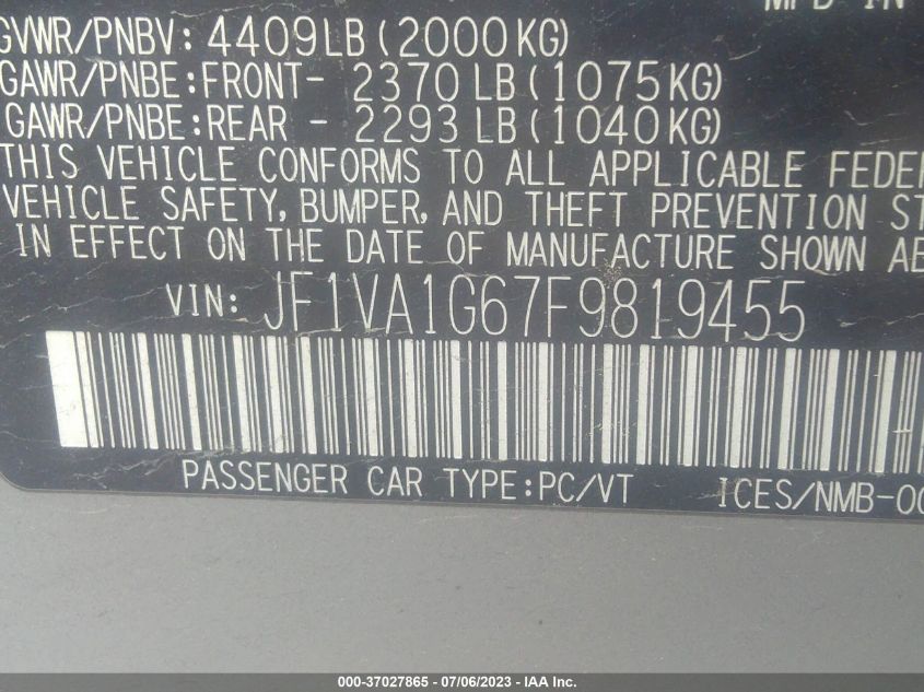2015 SUBARU WRX LIMITED - JF1VA1G67F9819455