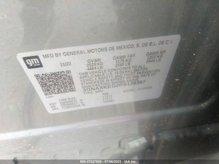 2023 CHEVROLET EQUINOX LT - 3GNAXKEG2PS129367