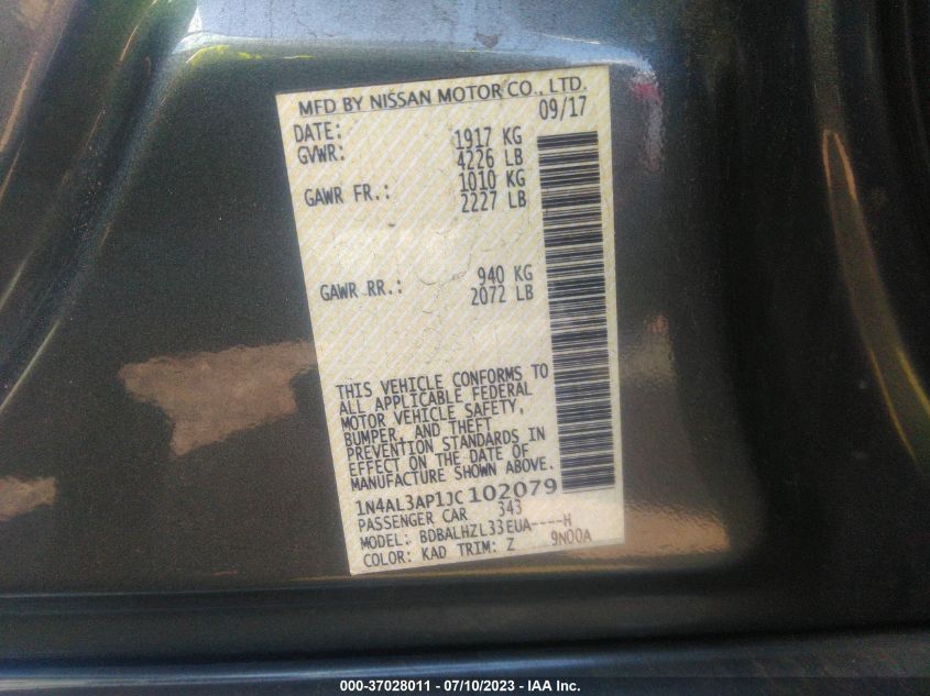2018 NISSAN ALTIMA 2.5 SR - 1N4AL3AP1JC102079