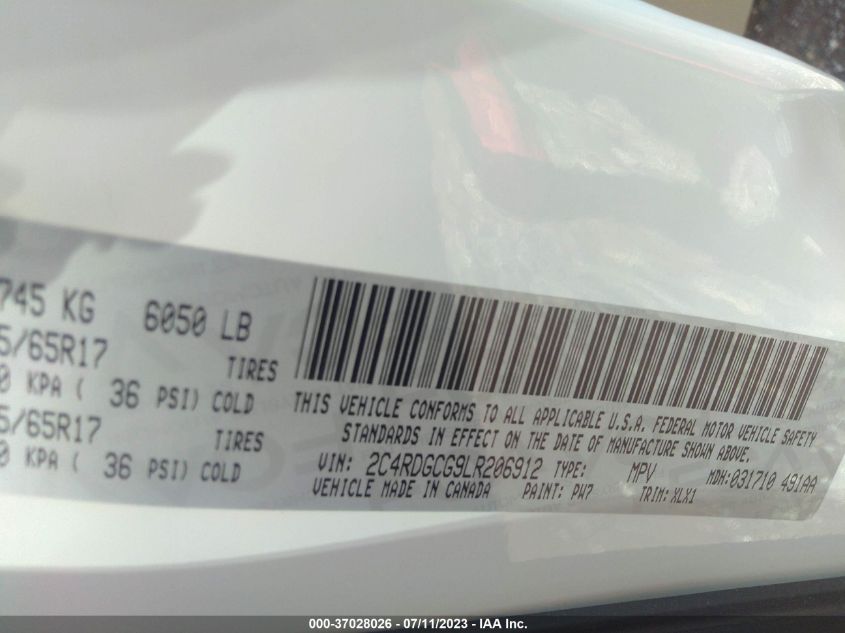 2020 DODGE GRAND CARAVAN SXT - 2C4RDGCG9LR206912