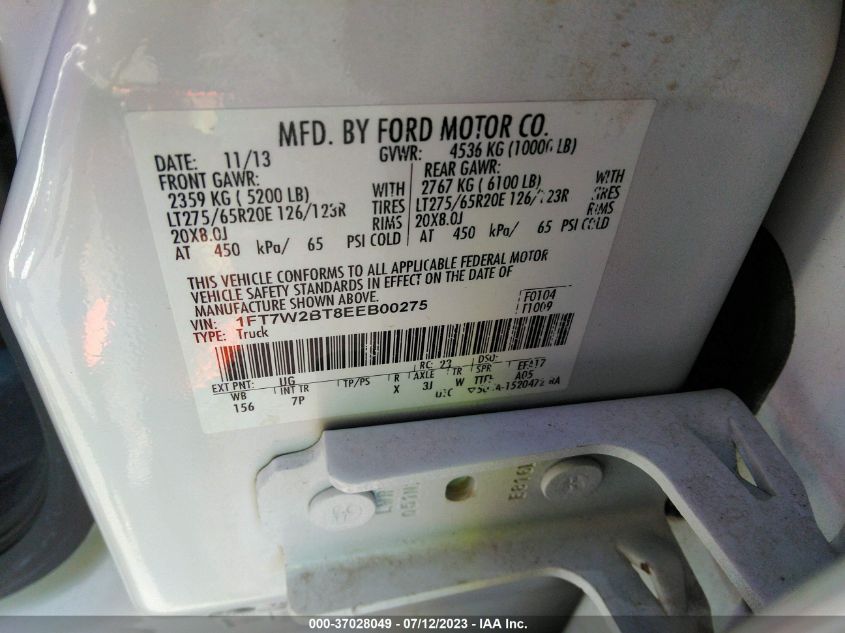 2014 FORD SUPER DUTY F-250 SRW XL/XLT/LARIAT - 1FT7W2BT8EEB00275