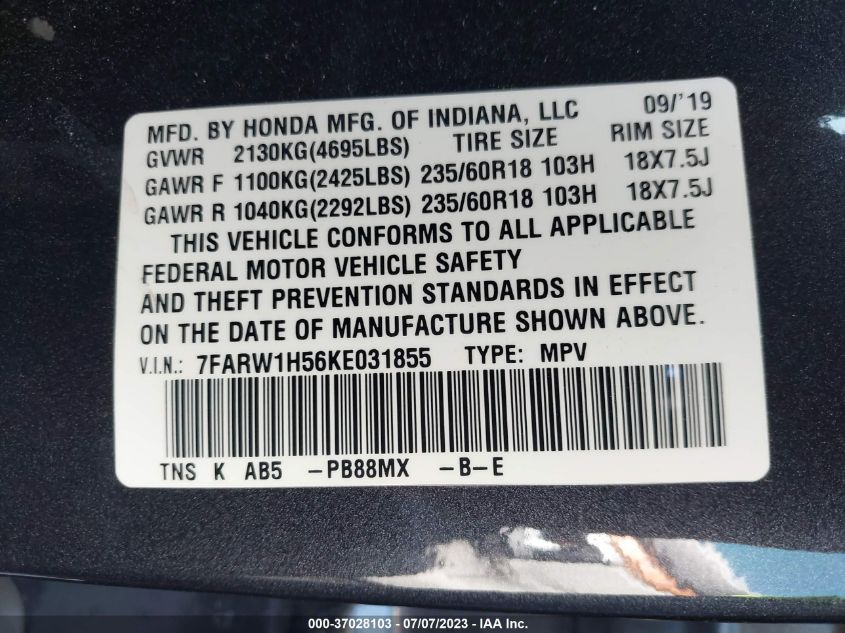 2019 HONDA CR-V EX - 7FARW1H56KE031855