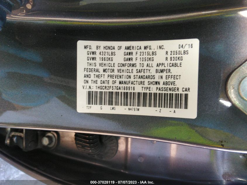 2016 HONDA ACCORD SEDAN SPORT - 1HGCR2F57GA189916