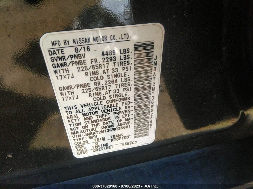 2016 NISSAN ROGUE S - JN8AT2MT3GW026681