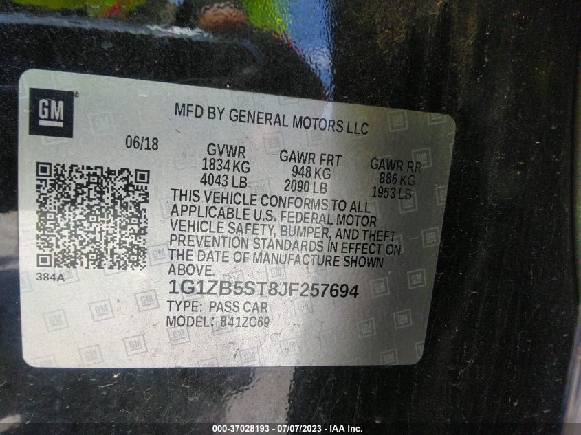 2018 CHEVROLET MALIBU LS - 1G1ZB5ST8JF257694