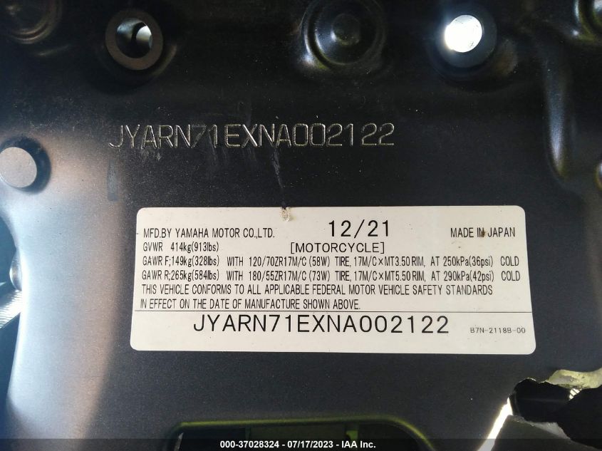 2022 YAMAHA MT09 JYARN71EXNA002122
