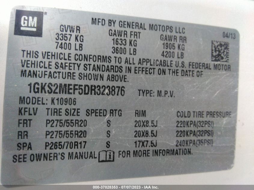 2013 GMC YUKON XL 1500 DENALI 1GKS2MEF5DR323876