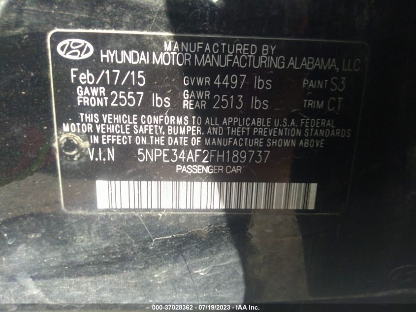 2015 HYUNDAI SONATA SPORT/LIMITED - 5NPE34AF2FH189737