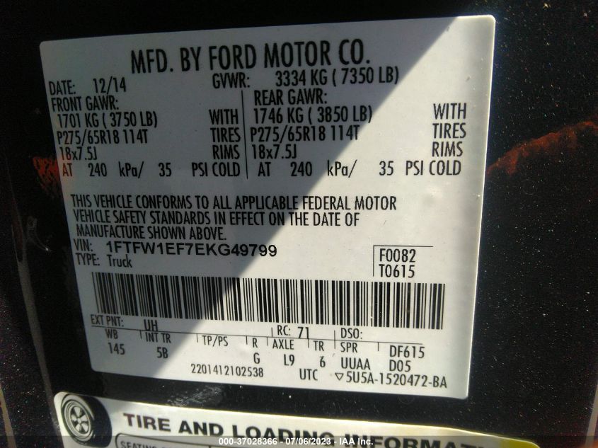 2014 FORD F-150 XL/XLT/STX/FX4/LARIAT - 1FTFW1EF7EKG49799
