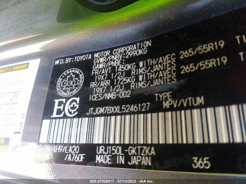 2020 LEXUS 460 LUXURY JTJGM7BXXL5246127