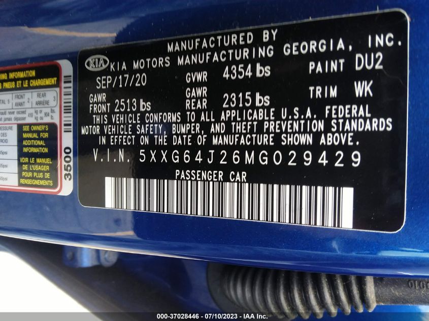 2021 KIA K5 GT-LINE - 5XXG64J26MG029429