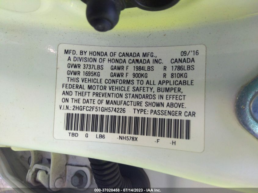 2016 HONDA CIVIC SEDAN LX - 2HGFC2F51GH574226