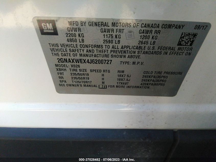 2018 CHEVROLET EQUINOX PREMIER - 2GNAXWEX4J6200727