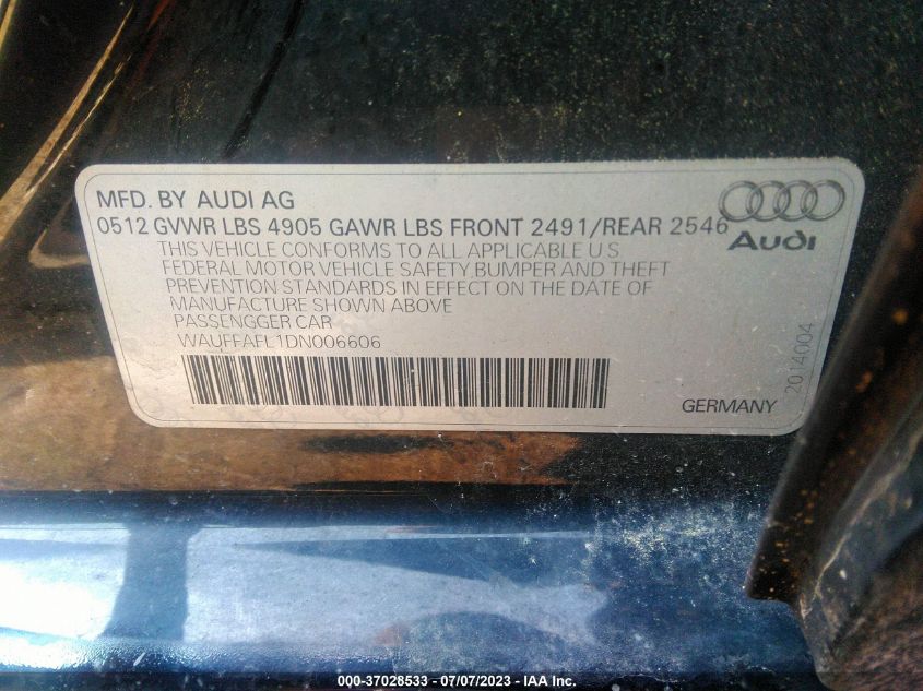 2013 AUDI A4 PREMIUM PLUS - WAUFFAFL1DN006606