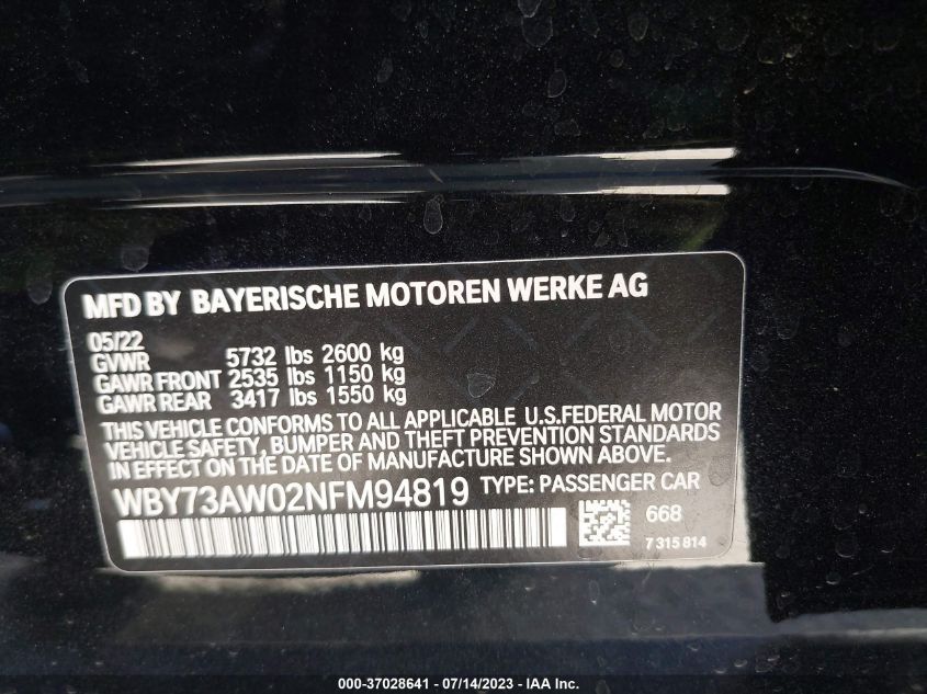 2022 BMW I4 EDRIVE40 WBY73AW02NFM94819