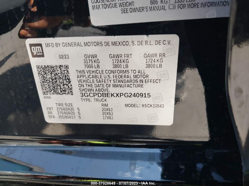 2023 CHEVROLET SILVERADO 1500 CUSTOM - 3GCPDBEKXPG240915