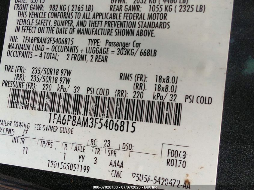 2015 FORD MUSTANG V6 - 1FA6P8AM3F5406815