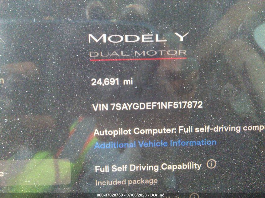 2022 TESLA MODEL Y PERFORMANCE - 7SAYGDEF1NF517872