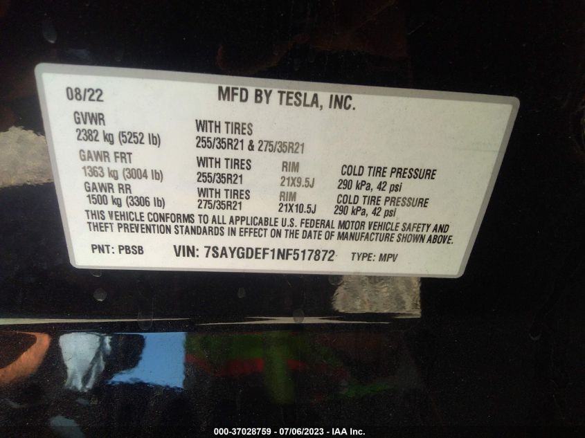 2022 TESLA MODEL Y PERFORMANCE - 7SAYGDEF1NF517872