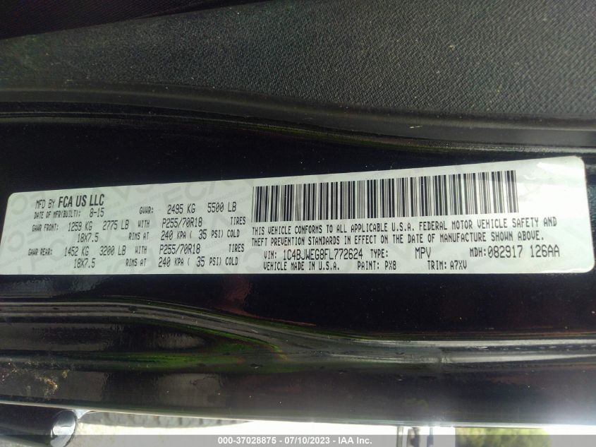 2015 JEEP WRANGLER UNLIMITED SAHARA - 1C4BJWEG8FL772624