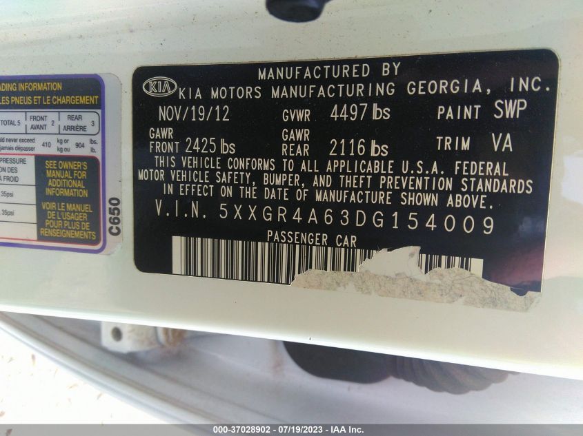 2013 KIA OPTIMA SX - 5XXGR4A63DG154009