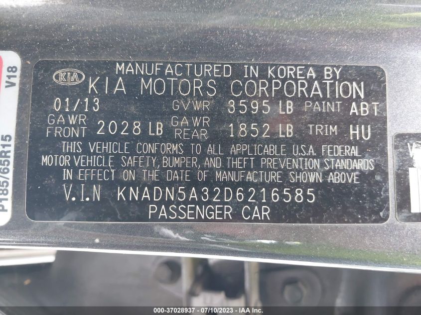 2013 KIA RIO EX - KNADN5A32D6216585