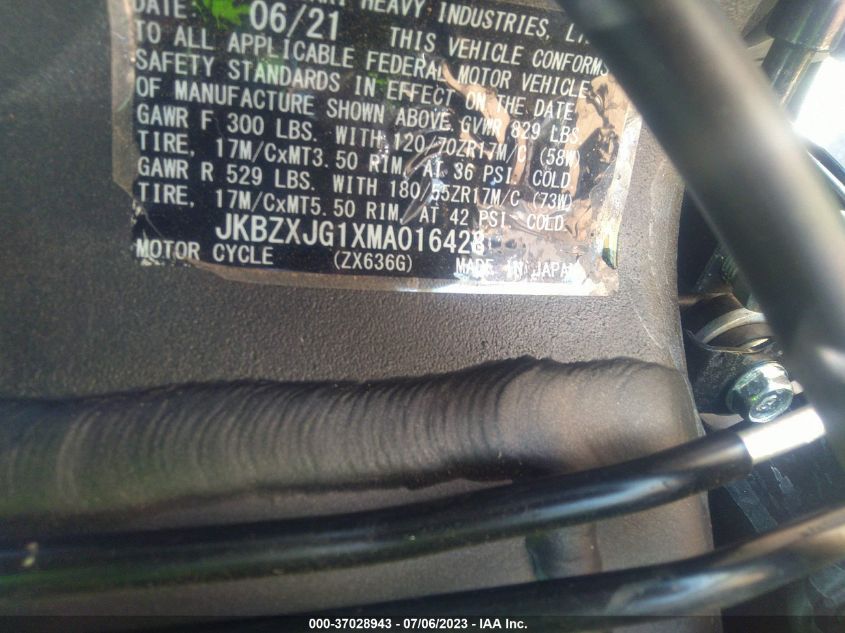 2021 KAWASAKI ZX636 K JKBZXJG1XMA016428