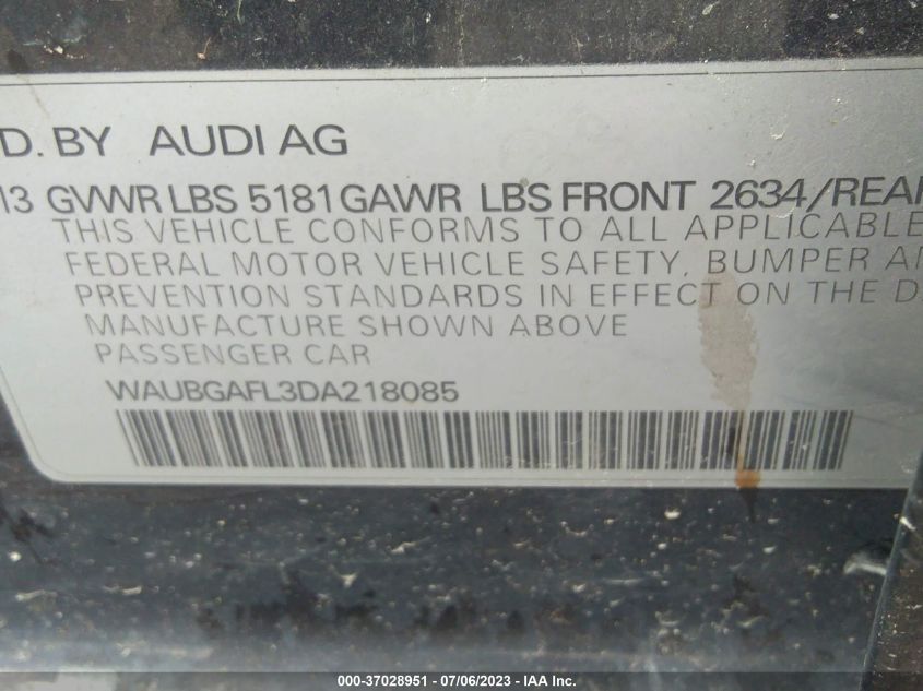 2013 AUDI S4 PREMIUM PLUS WAUBGAFL3DA218085