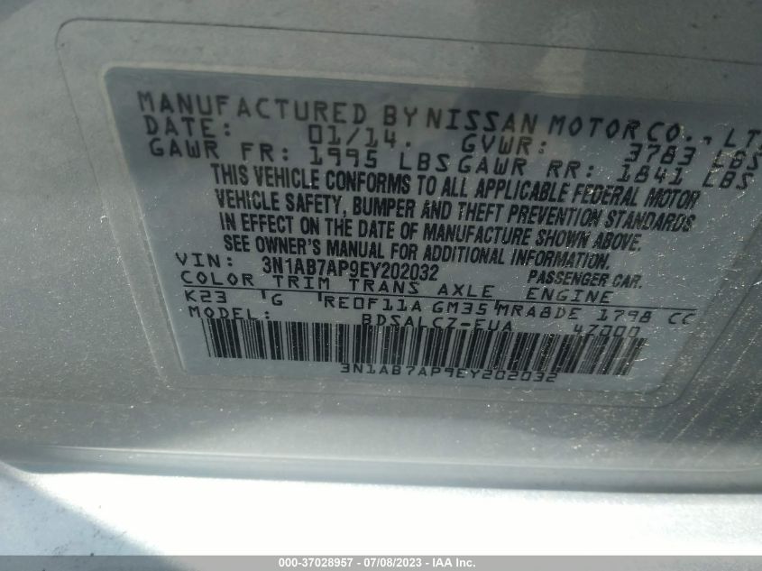 2014 NISSAN SENTRA S - 3N1AB7AP9EY202032