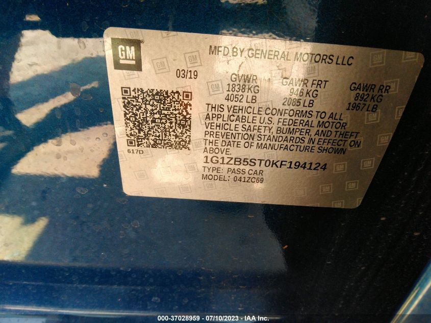 2019 CHEVROLET MALIBU LS - 1G1ZB5ST0KF194124