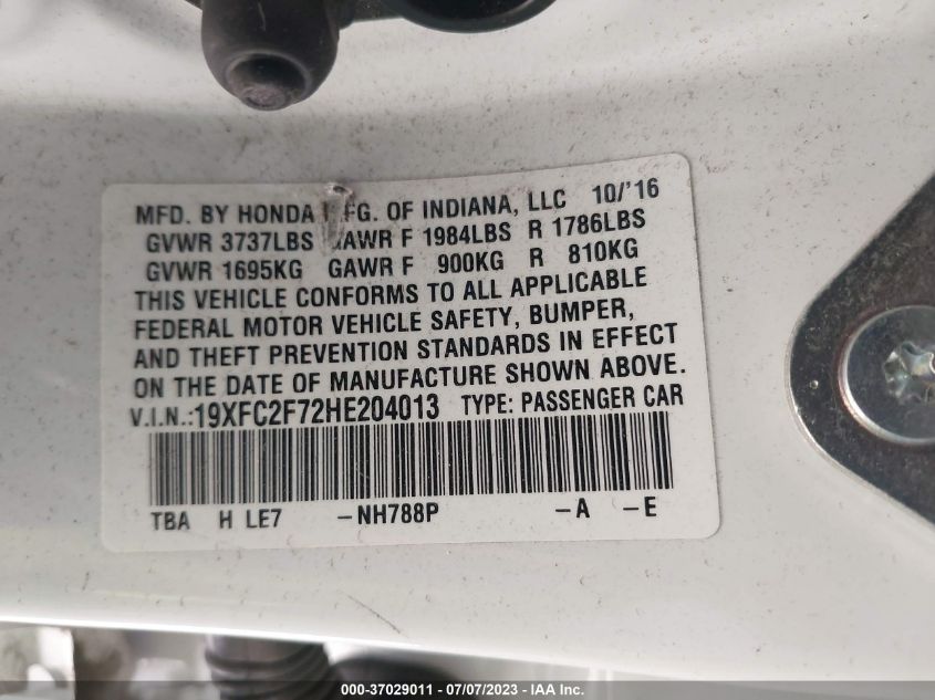 2017 HONDA CIVIC SEDAN EX - 19XFC2F72HE204013