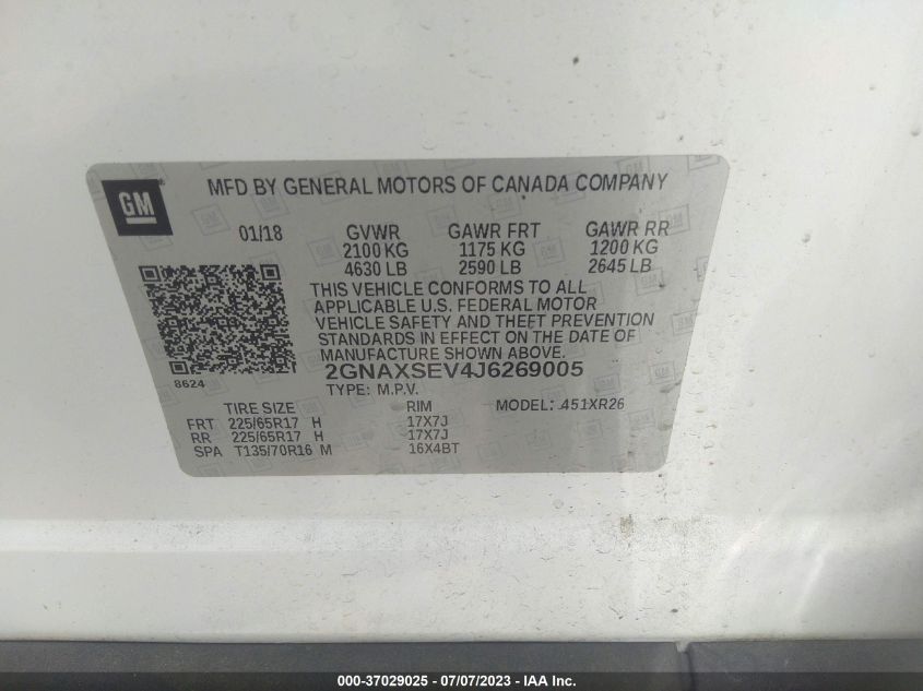 2018 CHEVROLET EQUINOX LT - 2GNAXSEV4J6269005