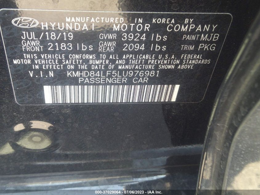 VIN KMHD84LF5LU976981 2020 HYUNDAI ELANTRA no.9