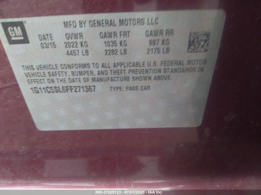 2015 CHEVROLET MALIBU LT - 1G11C5SL6FF271367