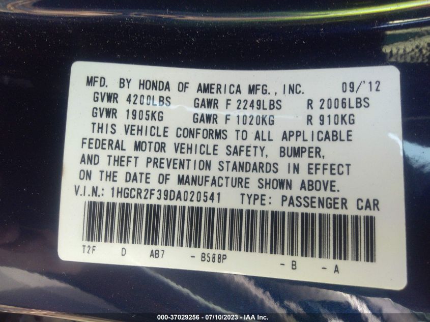 2013 HONDA ACCORD SDN LX - 1HGCR2F39DA020541