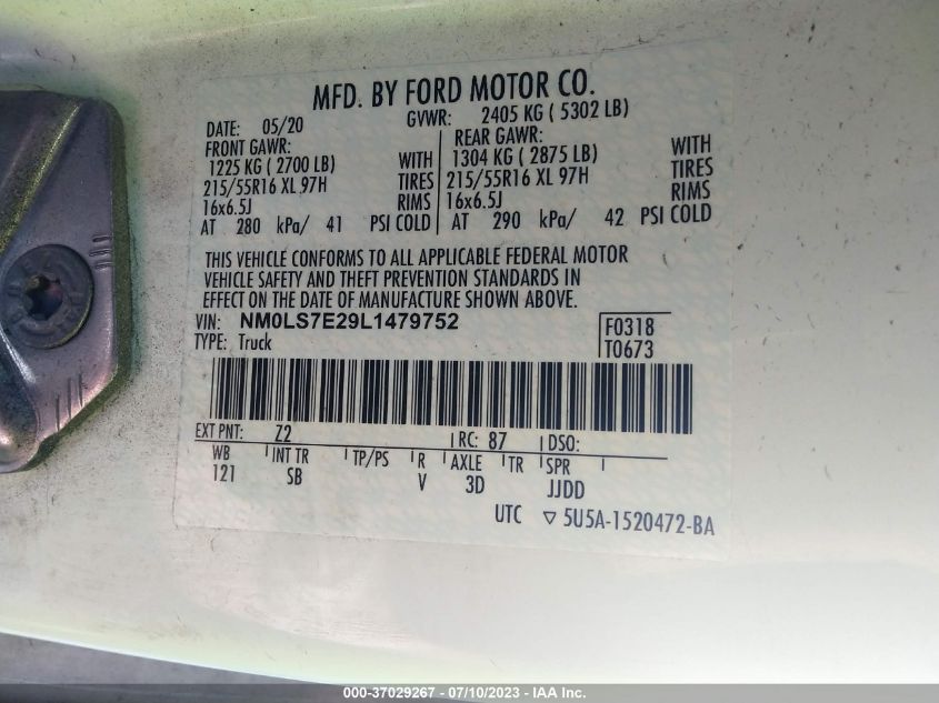 2020 FORD TRANSIT CONNECT VAN XL - NM0LS7E29L1479752