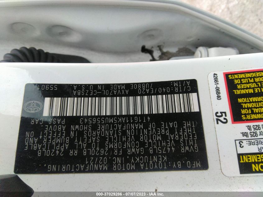 2021 TOYOTA CAMRY SE - 4T1G11AK5MU556543